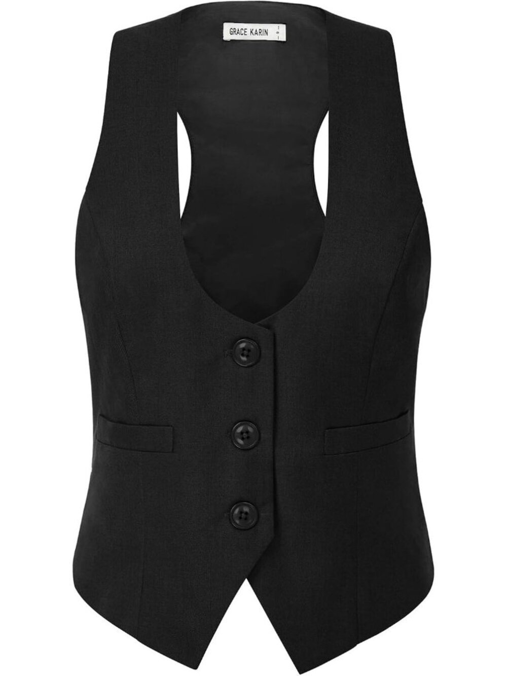 Women's Black Dressy Casual Sleeveless Button Waistcoat Office Suit Vest Tops